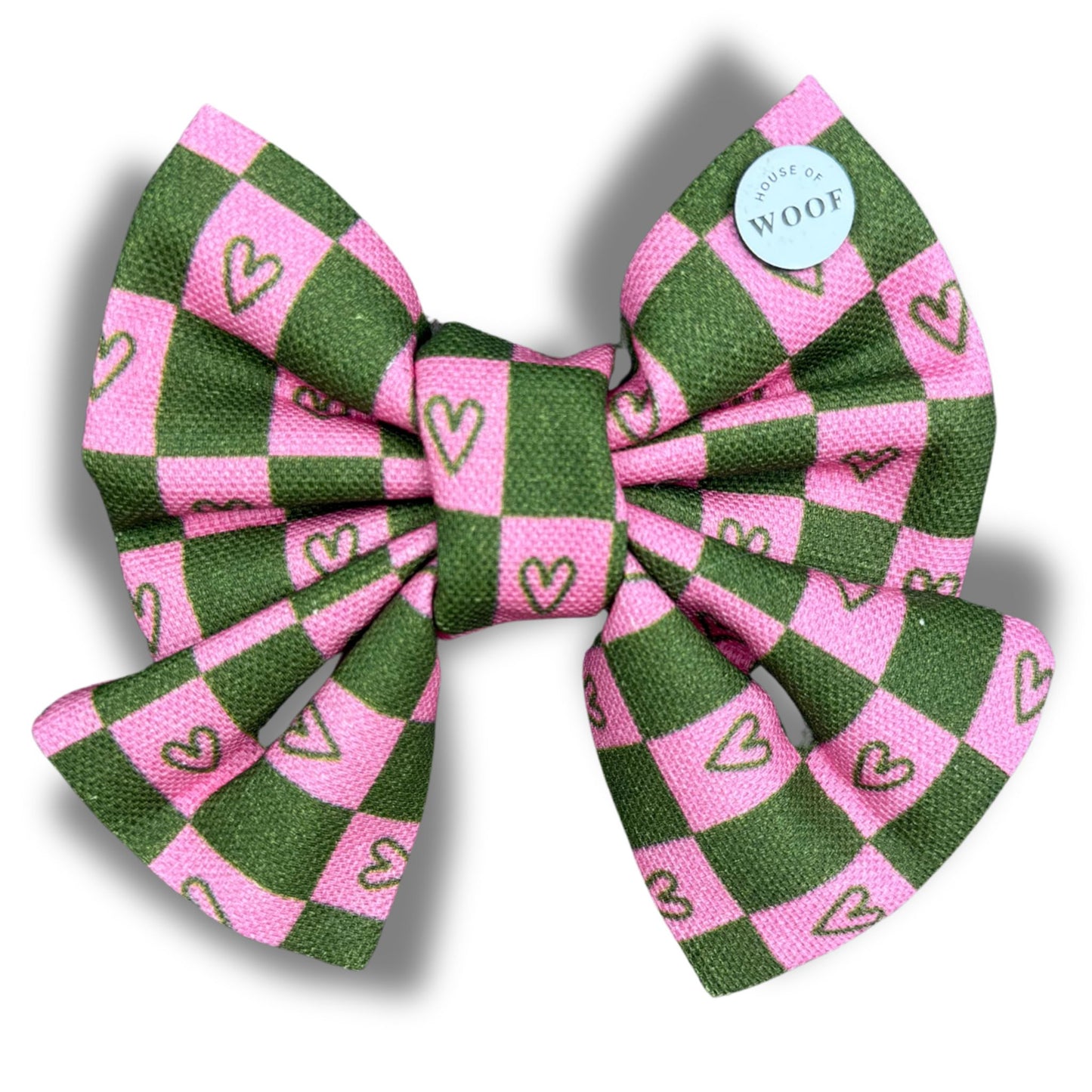 Hot Pink & Dark Green Hearts Dog Sailor Bow
