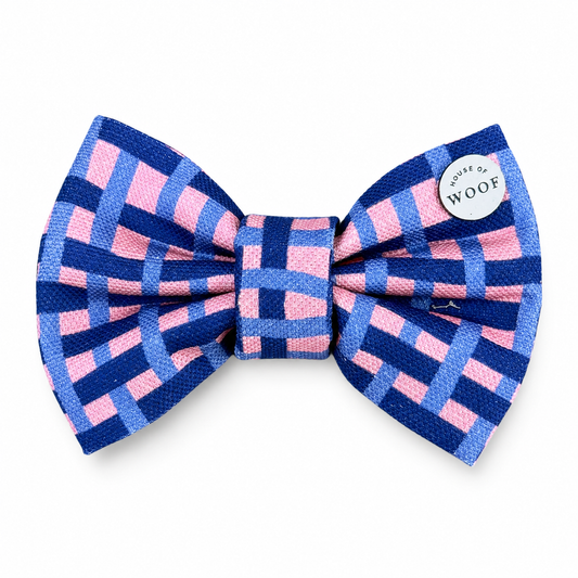 Pink & Blue Gingham Dog Bow Tie