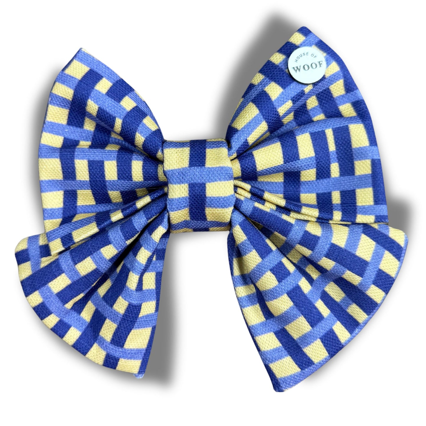 Blue & Yellow Gingham Dog Sailor Bow
