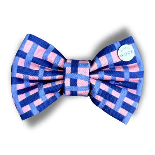 Pink & Blue Gingham Dog Bow Tie