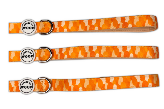 3 tangerine coloured dog leads with d rings